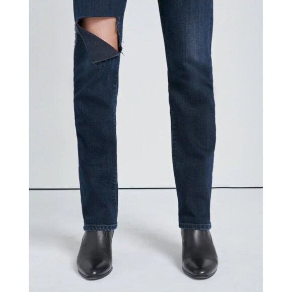 7 For All Mankind Easy Slim Jeans Womens 28 Dark Wash Ripped Knee - Picture 5 of 7